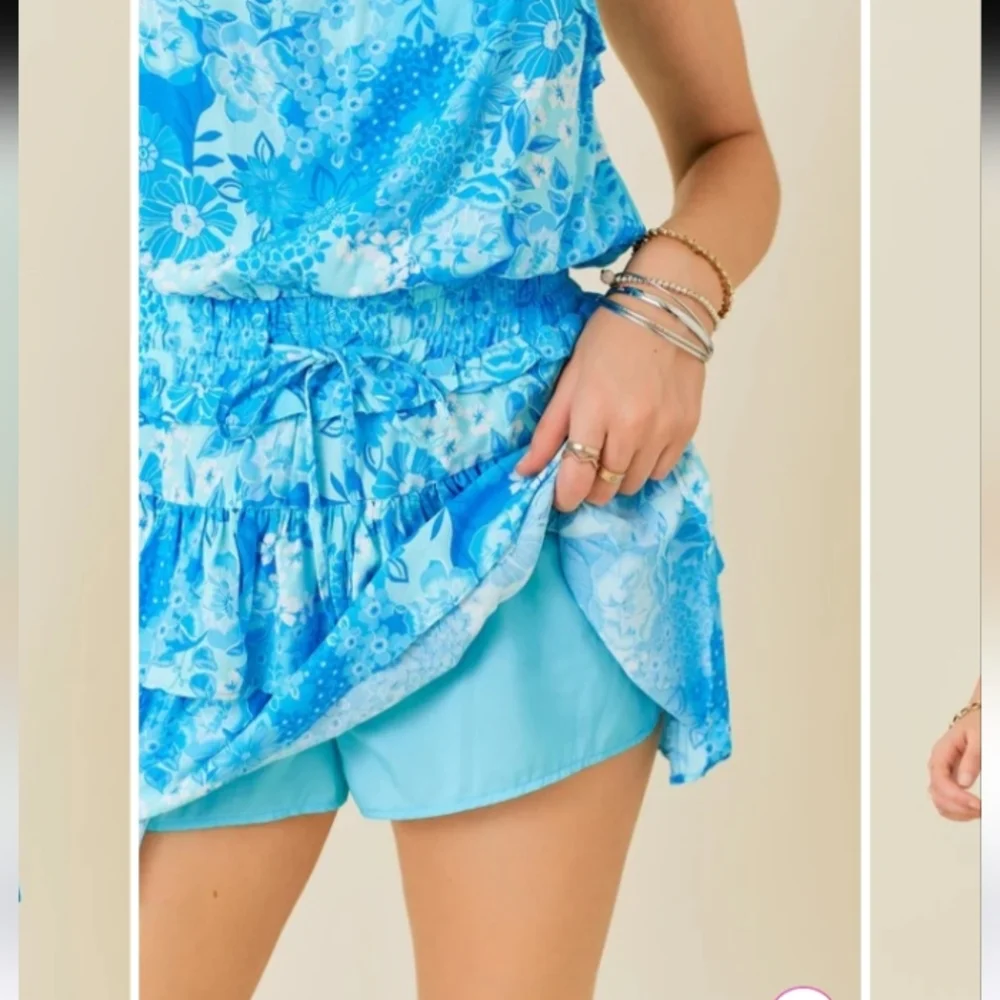 Blue Floral Ruffle Dress Rompers - Picture 2 of 14